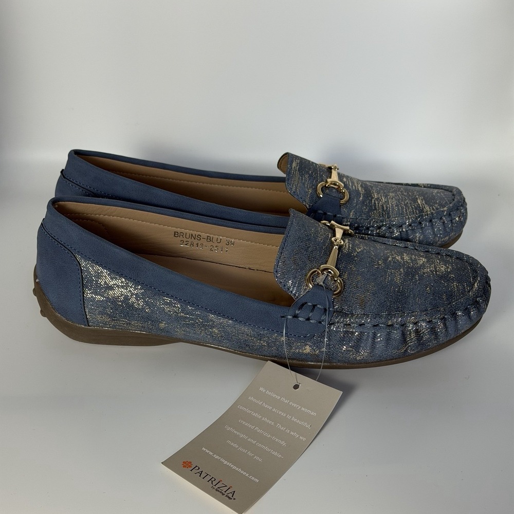 Patrizia Shoes Blue Metallic Sparkly Loafers Driving Moccasins Flats 39 7.5‎ NWT